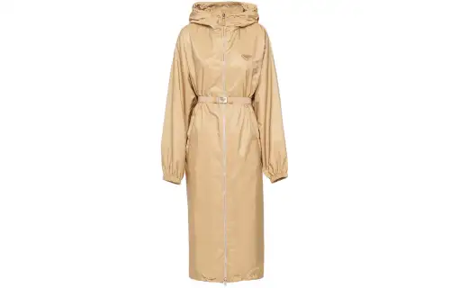 PRADA Coats Women's Beige Hooded Moderate Straight Fit