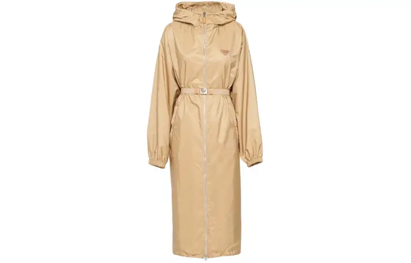 PRADA Coats Women's Beige Hooded Moderate Straight Fit