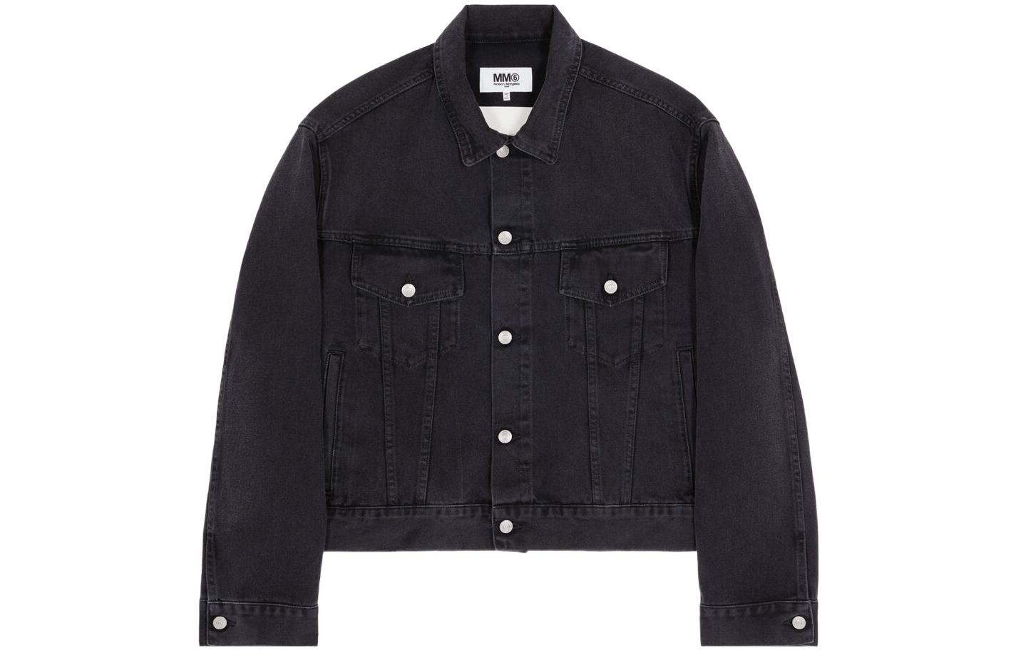 MM6 Maison Margiela SS23 solid color lapel single-breasted long-sleeved denim jacket for women, black