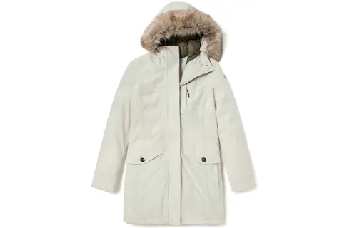 Timberland Thermal Letter Hooded Mid Length Puffer Jacket Women's White Sand