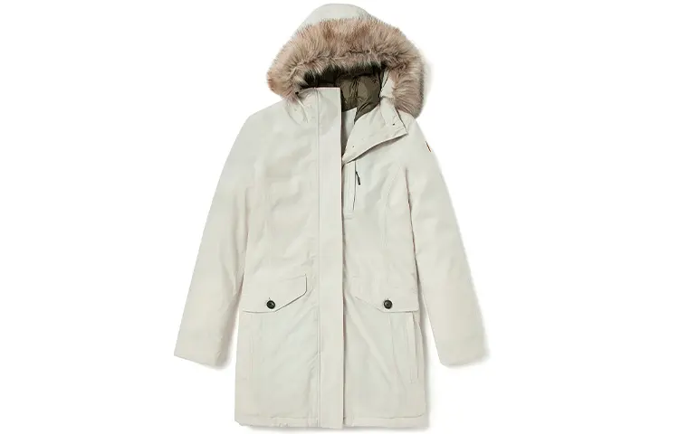 Timberland Thermal Letter Hooded Mid Length Puffer Jacket Women's White Sand