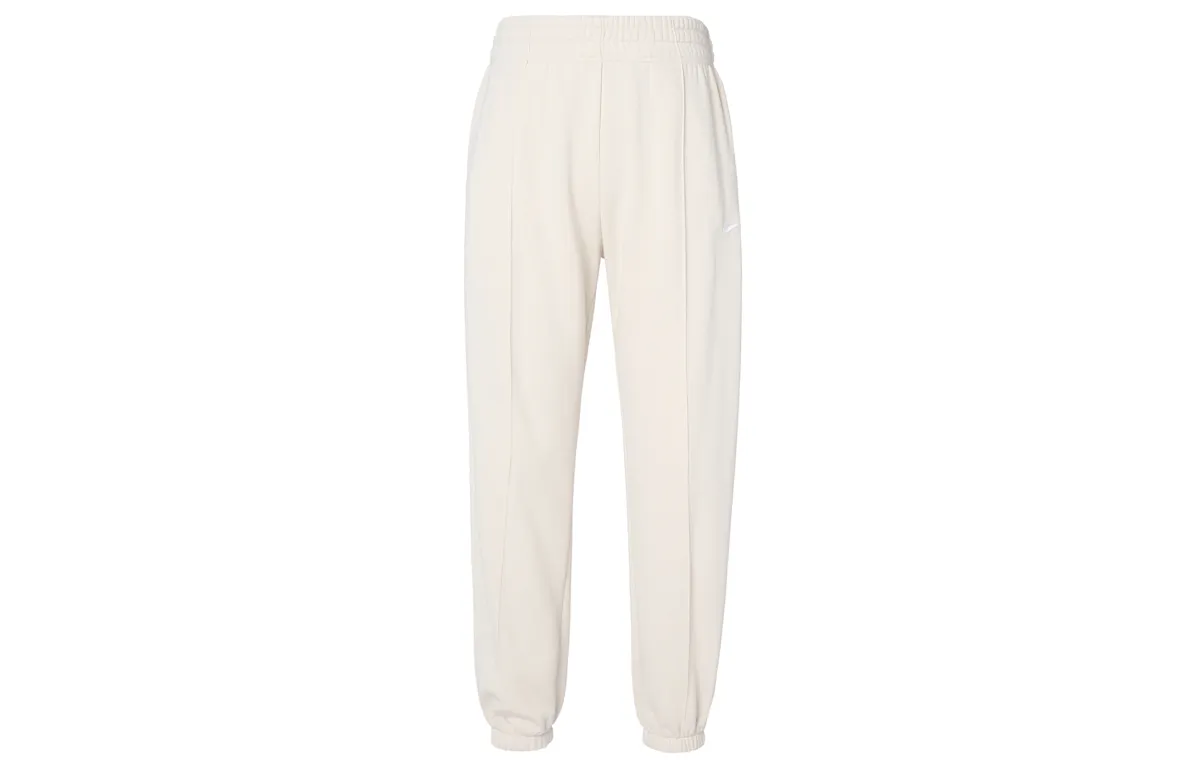 Nike Solid Color Logo Printed Pattern Elastic Waistband Fleece Lined Sweatpants Women's Ecru