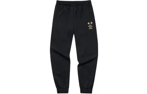 Anta Cartoon Embroidery Knitted Fabric Fleece Lined Sweatpants Women's Basic Black