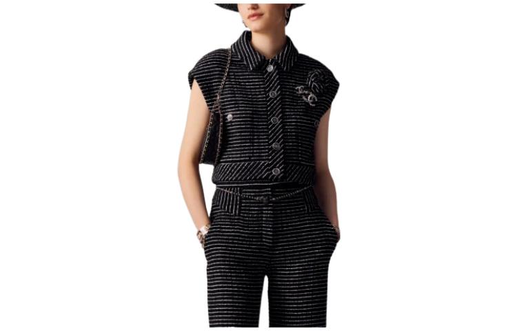 CHANEL Vests Women's Black Moderate Knitted Fabric