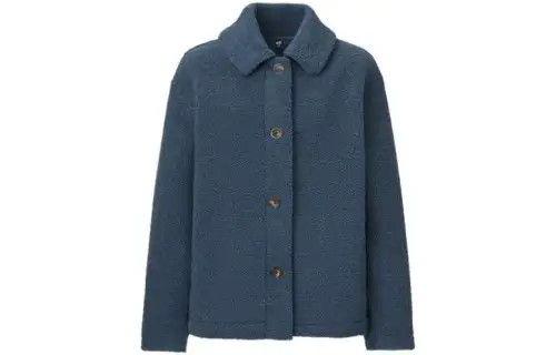 UNIQLO Velvet Jackets Women's Blue Lapel Moderate