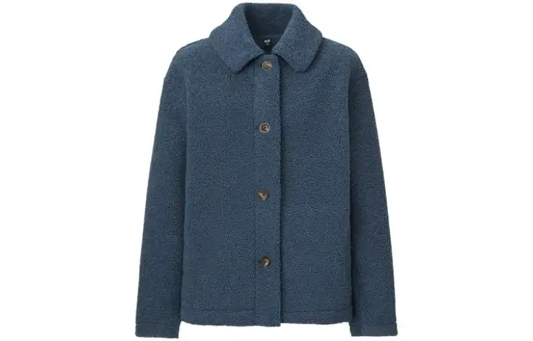 UNIQLO Velvet Jackets Women's Blue Lapel Moderate