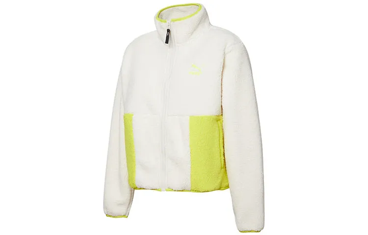 PUMA Casual Velvet Jackets Women's Ivory White Stand Collar Moderate