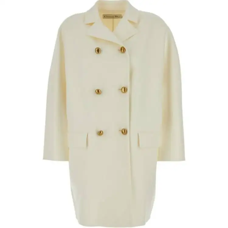 DIOR Coats Women's Ecru Lapel Moderate