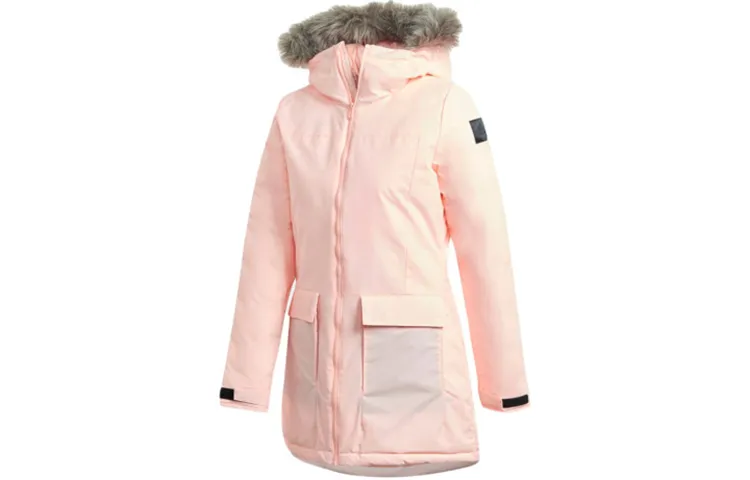 Adidas Parka Coats Women's Pink Hooded Thickened