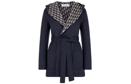 DIOR Quarterly New Products Cropped Coats Women's Blue Hooded Moderate