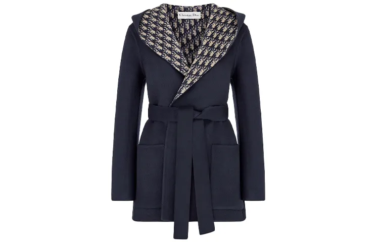 DIOR Quarterly New Products Cropped Coats Women's Blue Hooded Moderate