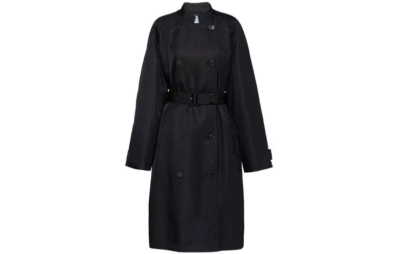 PRADA Re-Nylon Double Breasted Belted Waist Raincoat
