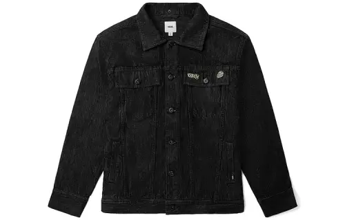 Vans Denim Jackets Women's Black Square Collar Moderate Straight Fit