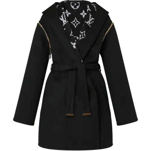 LOUIS VUITTON Reversible Zipper Sleeve Hooded Wrap Coat