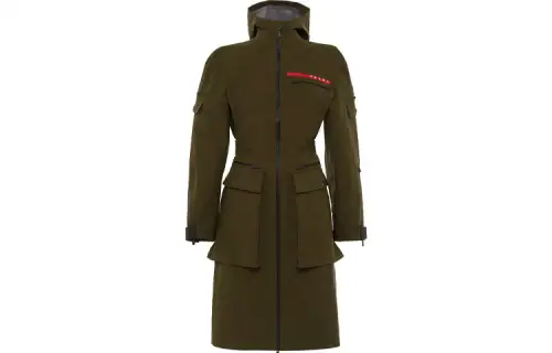 PRADA Trench Coats Women's Green Hooded Moderate