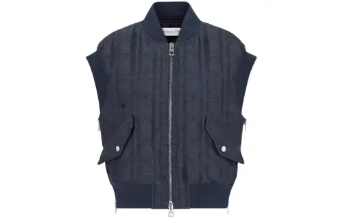 DIOR Vests Women's Blue Stand Collar Moderate Denim