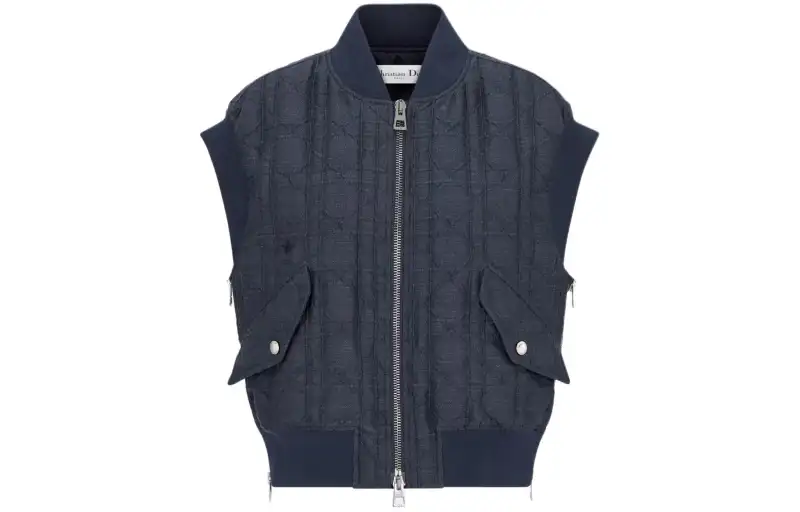 DIOR Vests Women's Blue Stand Collar Moderate Denim