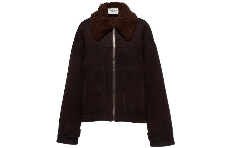 MIU MIU FW22 Leather Jacket Women's Burgundy