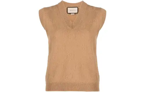 GUCCI Vests Women's Camel V Neck Moderate