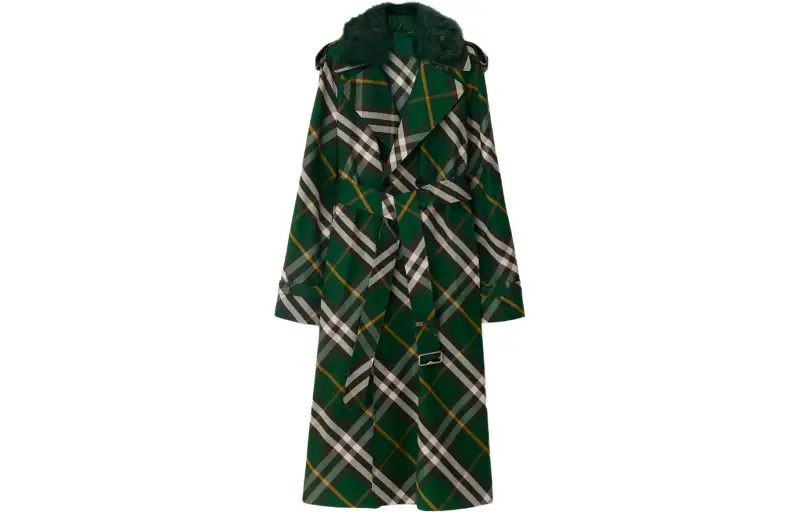 Burberry Checked Double Breasted Belted Trench Coat