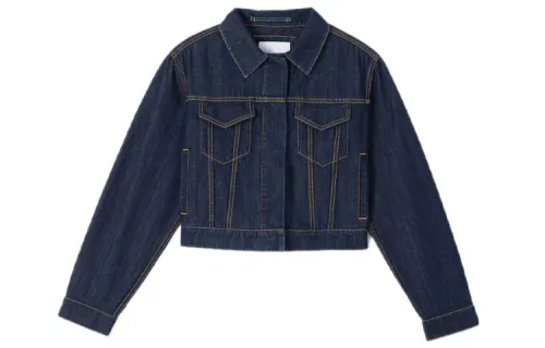 KENZO Cropped Coats Women's Dark Blue Lapel Moderate