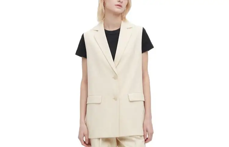 UNIQLO Vests Women's Cream Suit Collar Moderate Business Suit