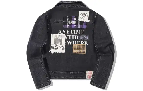 Li Ning X PLEASURES Denim Jackets Women's Denim Black Lapel Moderate Straight Fit