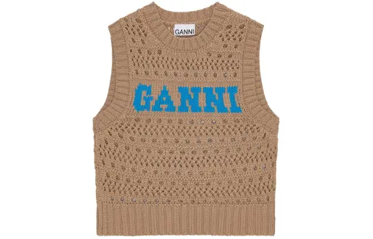 GANNI Logo-intarsia Knitted Top