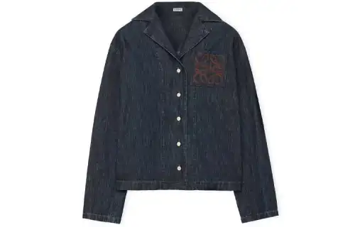 LOEWE Denim Jackets Women's Indigo Lapel Moderate Straight Fit
