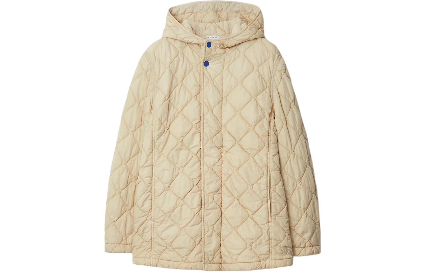 Burberry Burberry SS24 solid color zippered quilted hooded long-sleeved cotton jacket for women, soap white