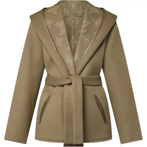 Lv Reversible Signature Short Hooded Wrap Coat