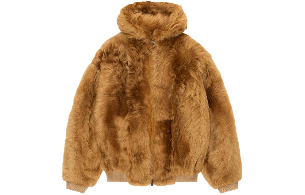 Fear of God SS24 Season 8 Series Shearling Hooded Bomber Loose Full Zipper Side Bag Hooded Long Sleeve Fur Women’s Cougar/Cougar