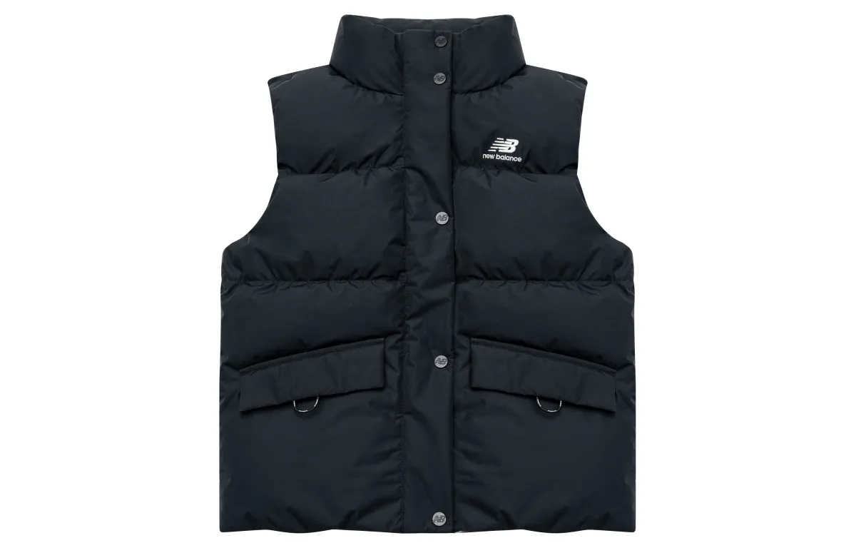 New Balance Logo Casual Thermal Stand Collar Thickened And Fleece-Lined Down Vest Women's Black