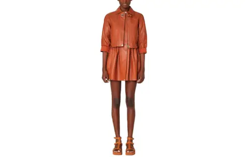 HERMES Cropped Coats Women's Orange Lapel Moderate