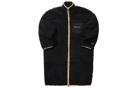 Champion Front Zipper Drop Shoulder Pocket Embroidery Logo Polar Fleece Lined Stand Collar Mid Length Jacket