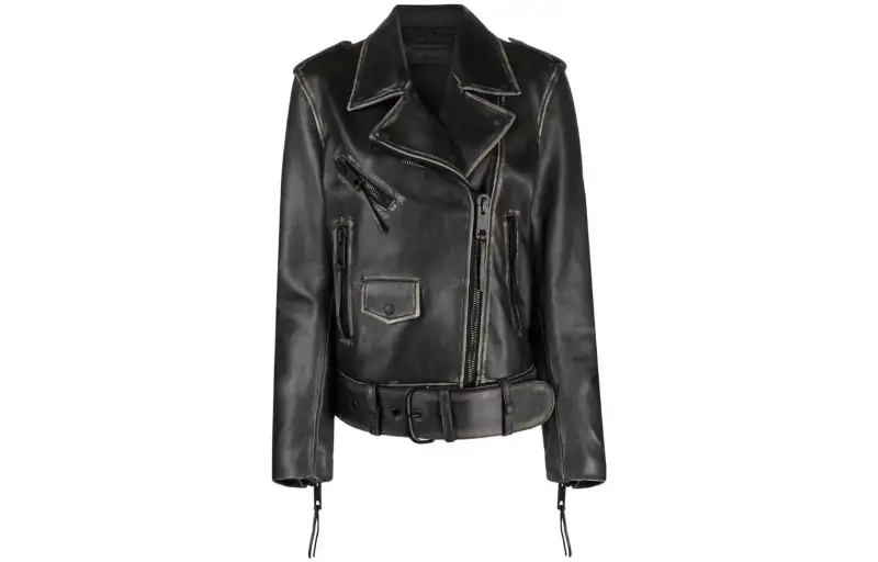 OFF WHITE Faded effect Leather Biker Jacket