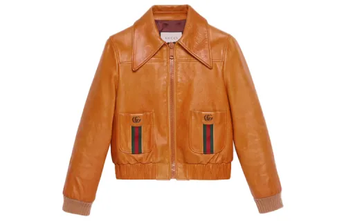 GUCCI Cropped Coats Women's Orange Lapel Moderate