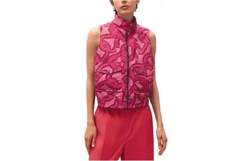 HERMES Vests Women's Pink Stand Collar Moderate Other