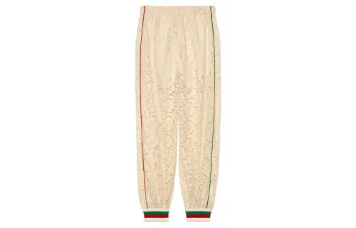 GUCCI Knitted Sweatpants Women's Beige Moderate Straight Fit Pants