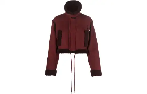 OFF WHITE Shearling Crop Jacket Bordeaux/Brown