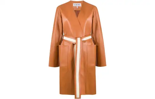 LOEWE Leather Jackets Women's Orange V Neck Moderate