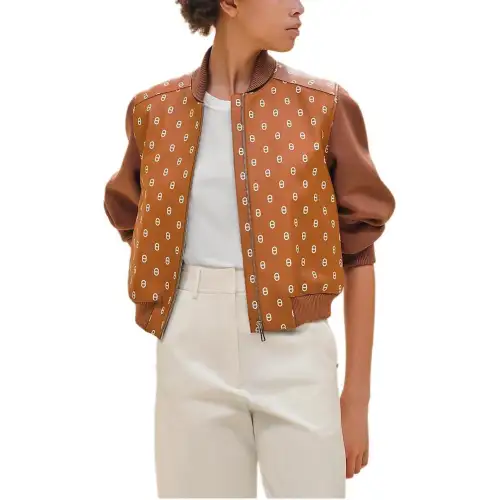 HERMES Leather Jacket Women's Brown