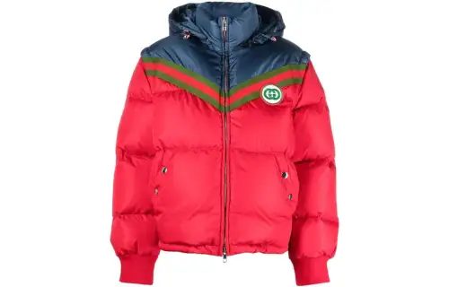 GUCCI Puffer Jackets Women's Red Hooded Moderate Puffer Jacket