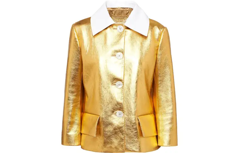 PRADA Leather Jackets Women's Gold Lapel Moderate Other