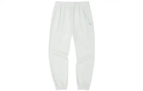 Anta Solid Color Brand Logo Print Fleece Lined Cuffed Pants Sweatpants Women's Corn White
