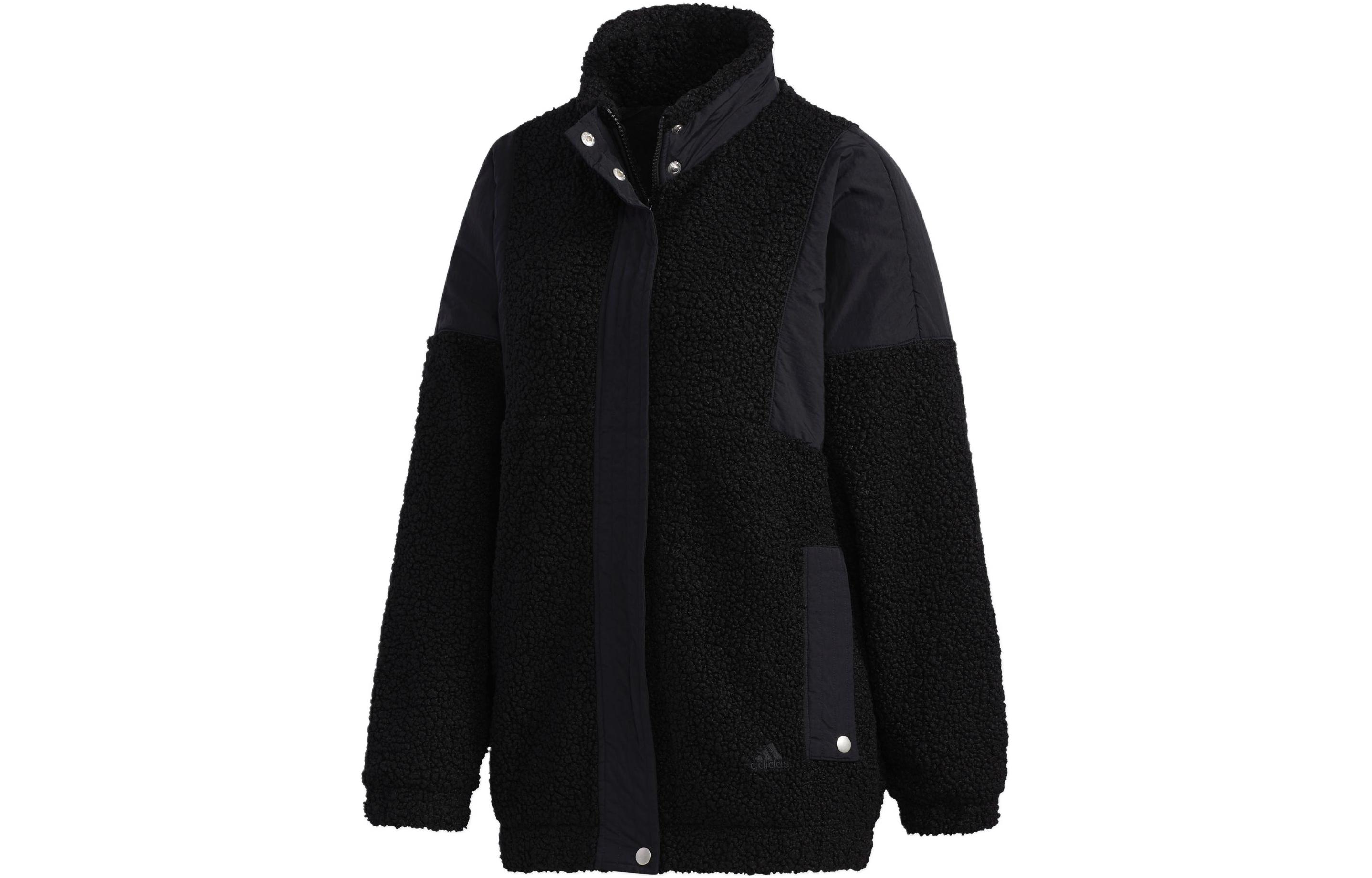 Adidas Velvet Jackets Women's Black Stand Collar Moderate