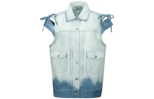 EVISU Vests Women's Denim Blue Lapel Moderate Denim