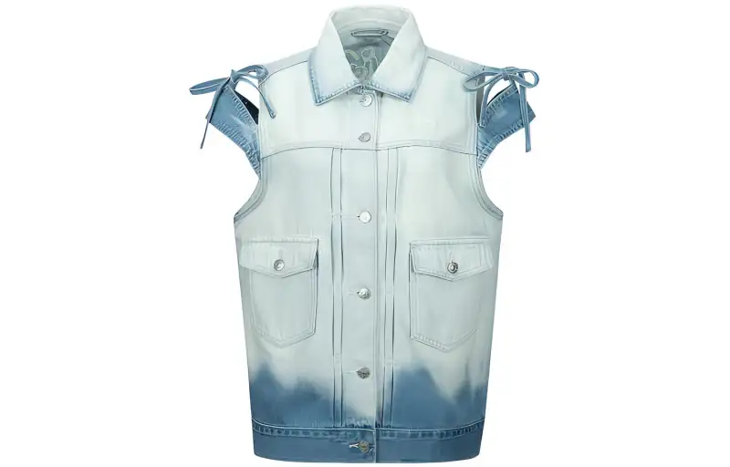 EVISU Vests Women's Denim Blue Lapel Moderate Denim