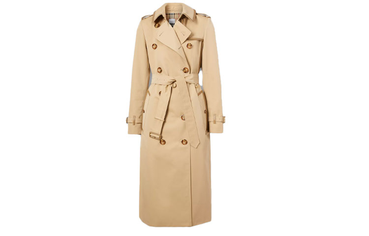 Burberry Burberry SS21 leather-trimmed cotton gabardine trench coat for women, brown