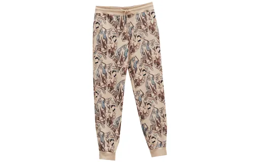 HERMES Knitted Sweatpants Women's Beige Moderate Straight Fit Pants